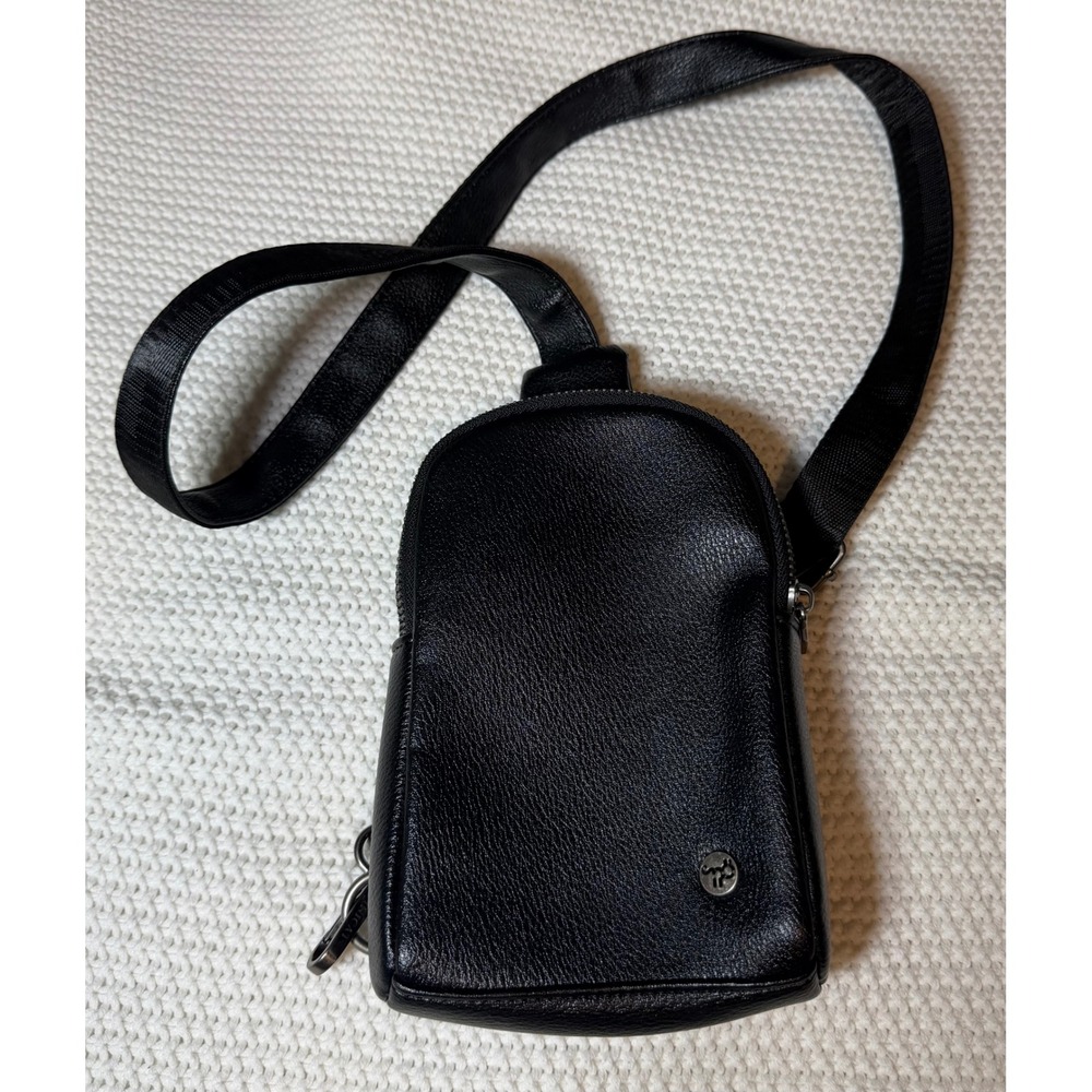 Inicat Black Faux Leather Small Crossbody Sling Bag with Phone Window Pocket